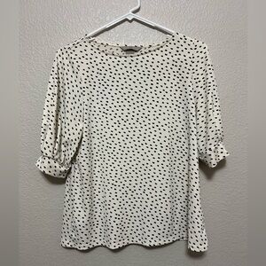 H&M soft jersey knit 3/4 sleeve cream/black polka dot blouse size Med